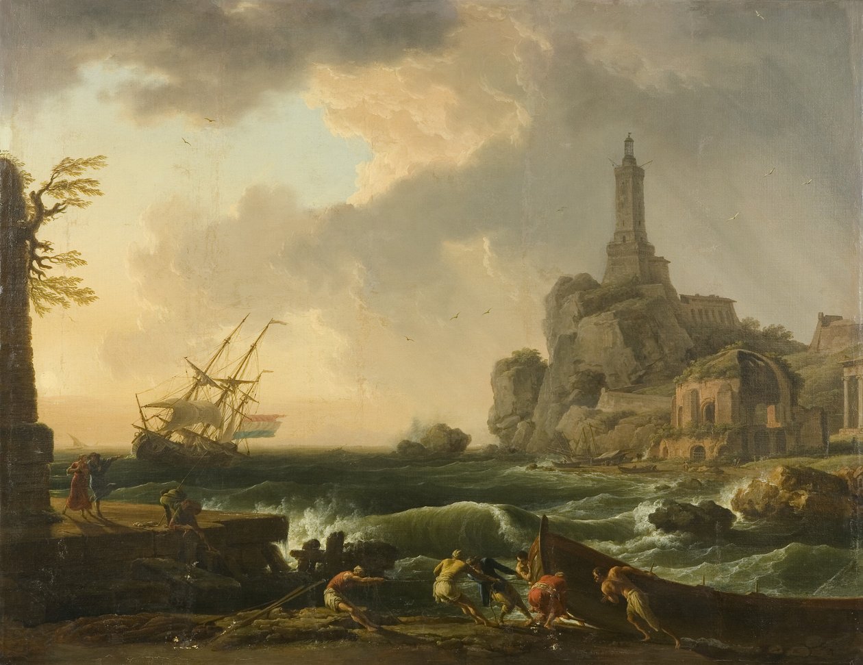 Genova fyrtårn og tempelet til Minerva Medica av Claude Joseph Vernet