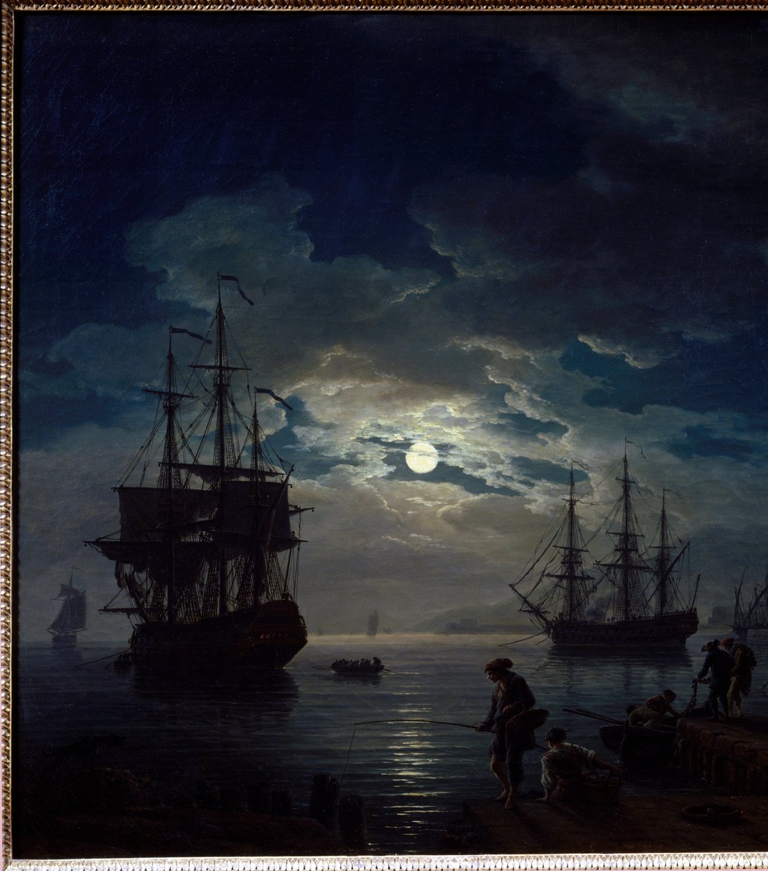 Måneskinnsfiske Nattutsikt over en havn. Detalj. Maleri av Joseph Vernet (1714-1789) 1773 Paris, Musee du Louvre av Claude Joseph Vernet