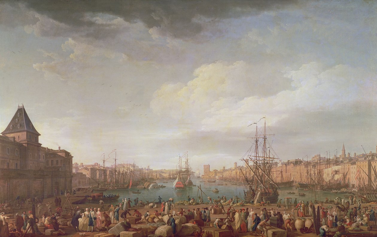 Morgenutsikt over den indre havnen i Marseille og paviljongen til Horloge du Parc, 1754 av Claude Joseph Vernet