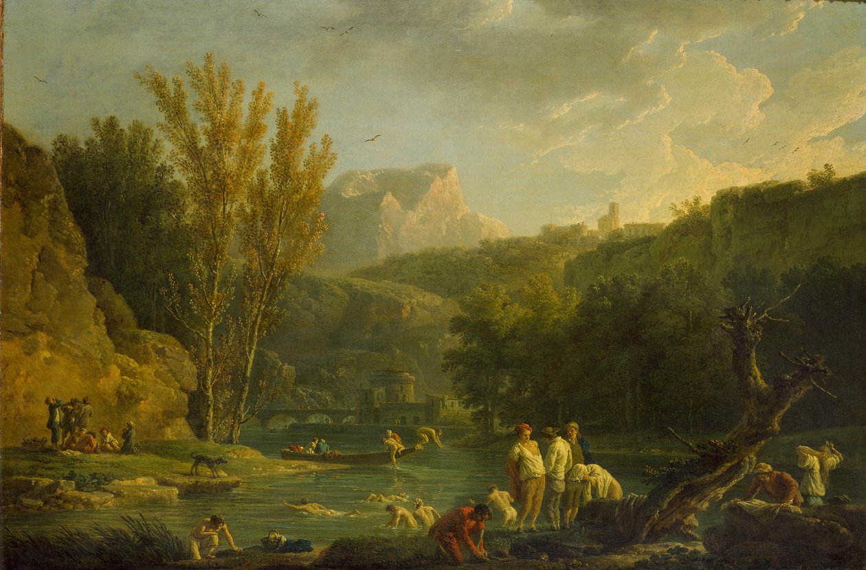 Elvescene med badende, 1768-1770 av Claude Joseph Vernet