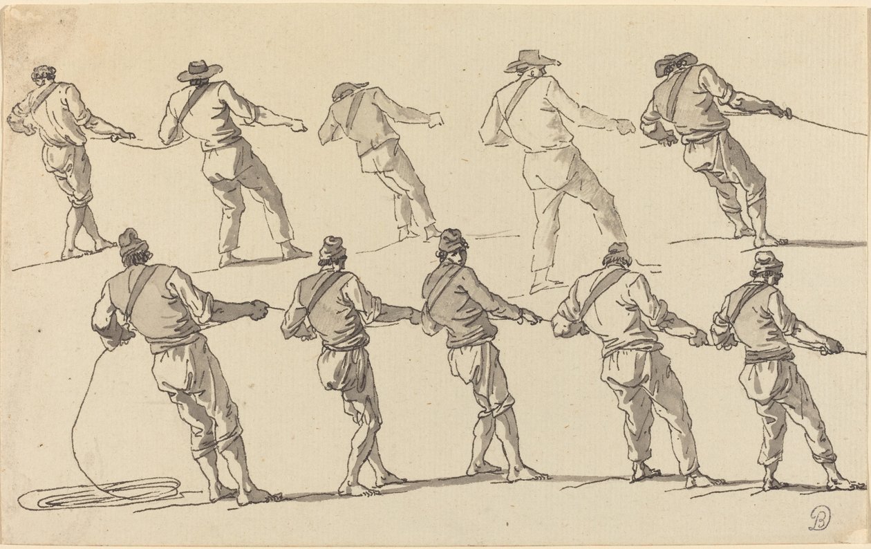 Ti menn som trekker i tau av Claude Joseph Vernet