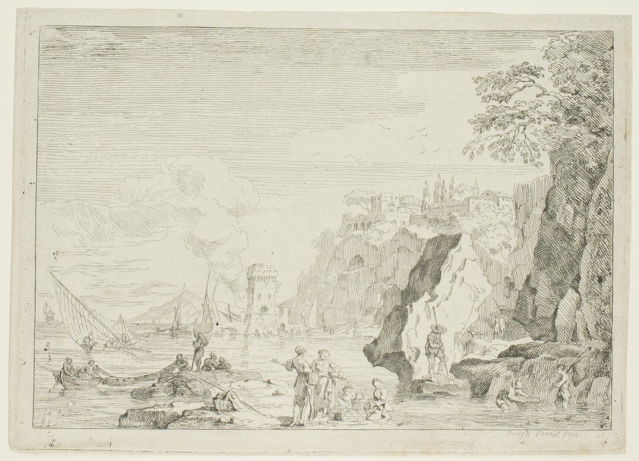 Stranden med det store tårnet av Claude Joseph Vernet
