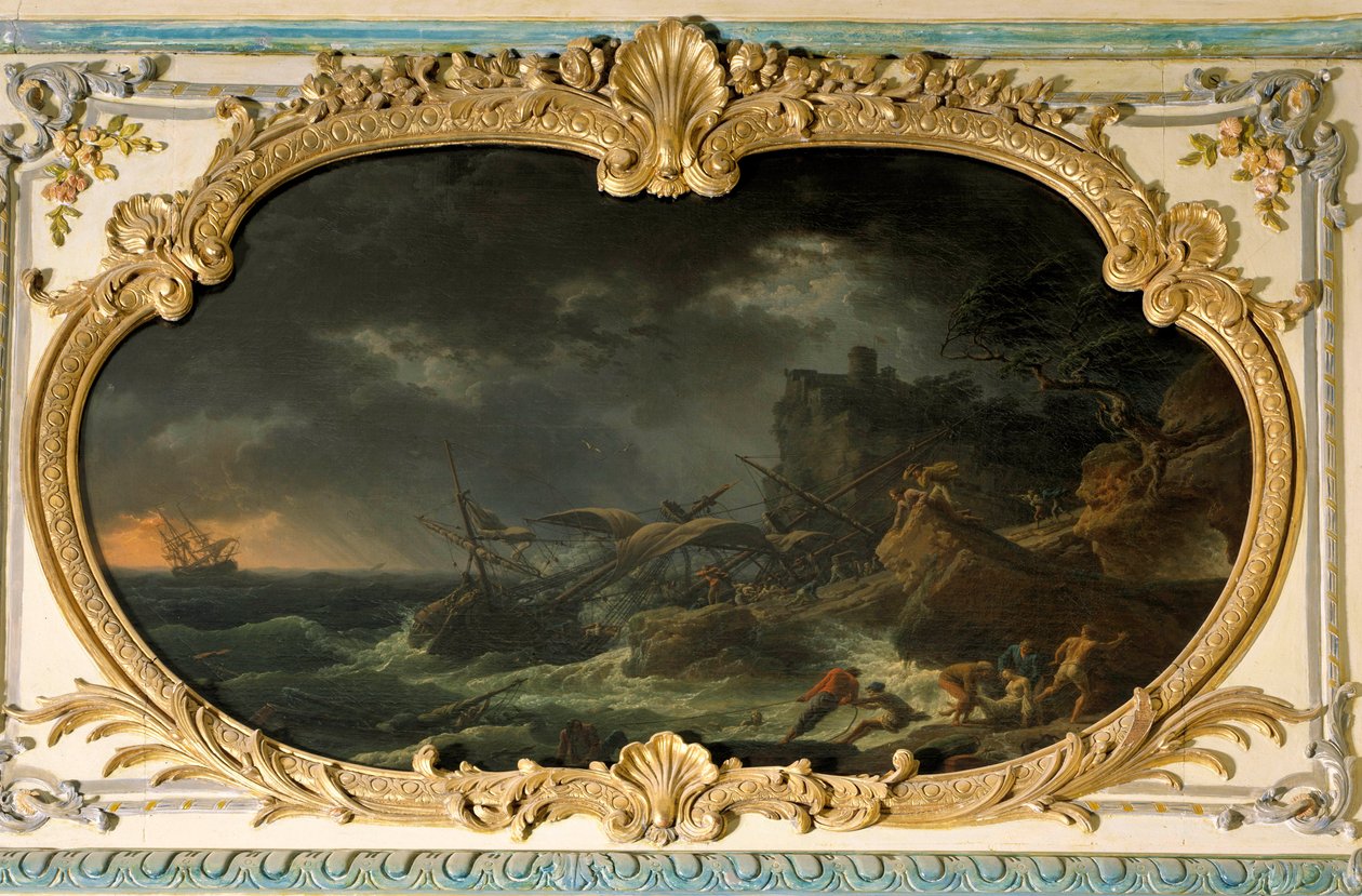 De fire delene av dagen: Sør- eller Tempete-skipene under et forlis i tørt hav. Maleri av Joseph Vernet (1714-1789) 1762. Dim. 0,85x1,35 m. av Claude Joseph Vernet