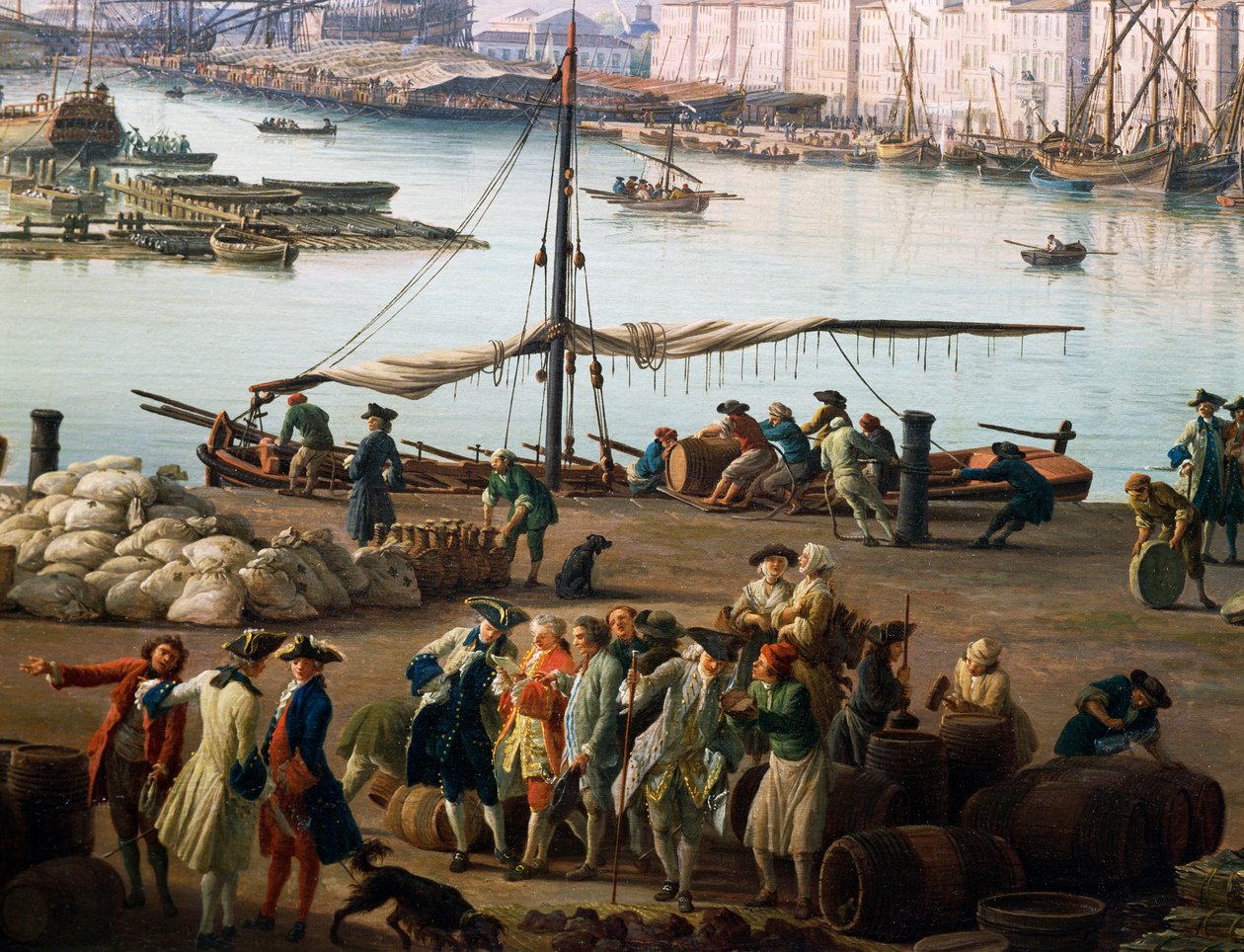 Tredje utsikt over Toulon, utsikt over gammel port fra siden av matbutikkene, detalj (olje på lerret) av Claude Joseph Vernet