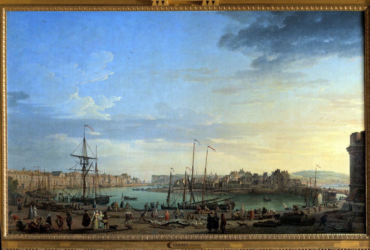 Utsikt over havnen i Dieppe Maleri av Joseph Vernet (1714-1789) Paris fra 1700-tallet, Musee de la Marine av Claude Joseph Vernet
