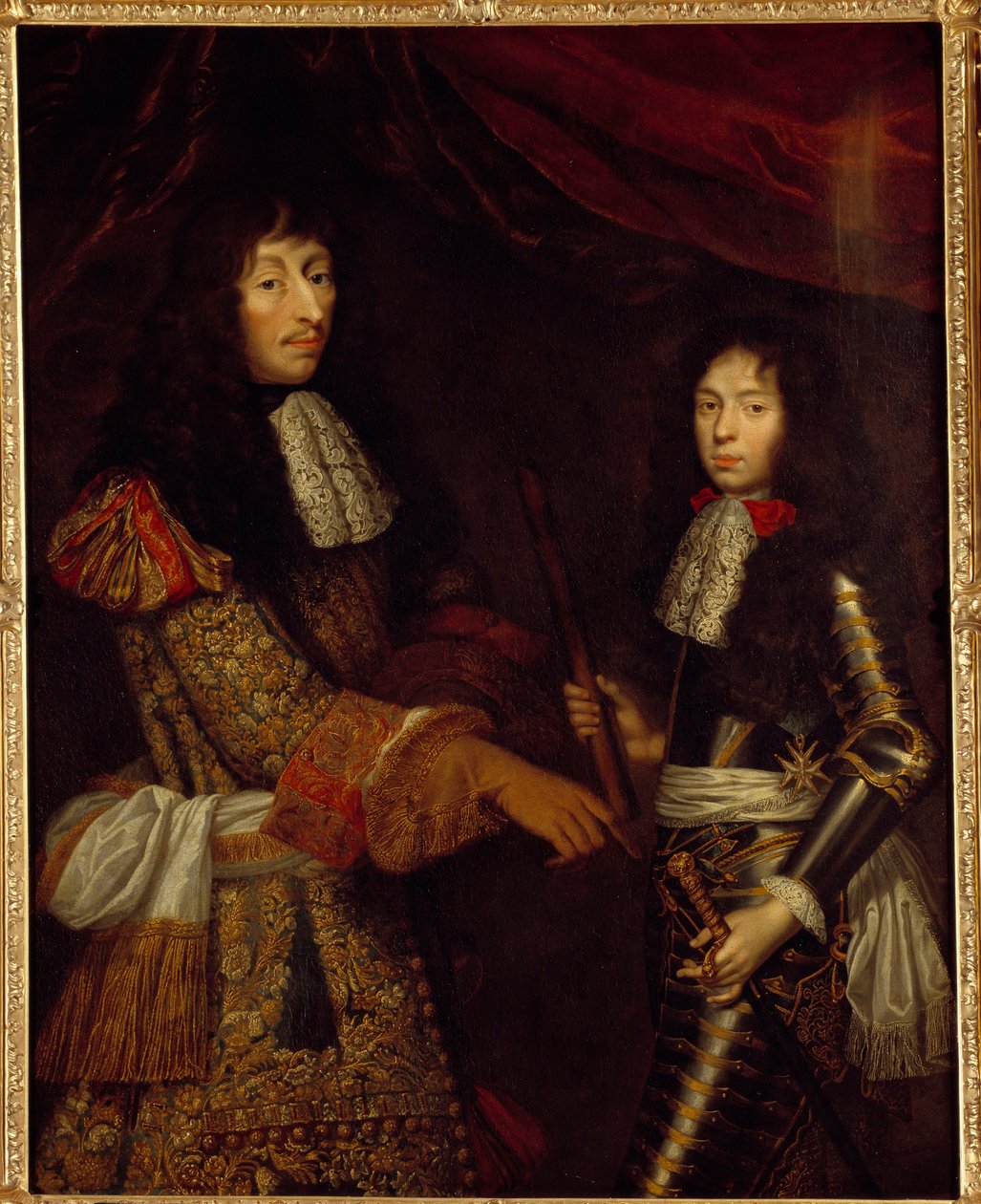 Portrett av Louis II Prince of Bourbon (Bourbon-Conde) (1621-1686) kjent som Grand Conde og hans sønn Henri Jules Duke of Enghien (1643 - 1709). Maleri av Claude Lefebvre (1632-1675) av Claude Lefebvre
