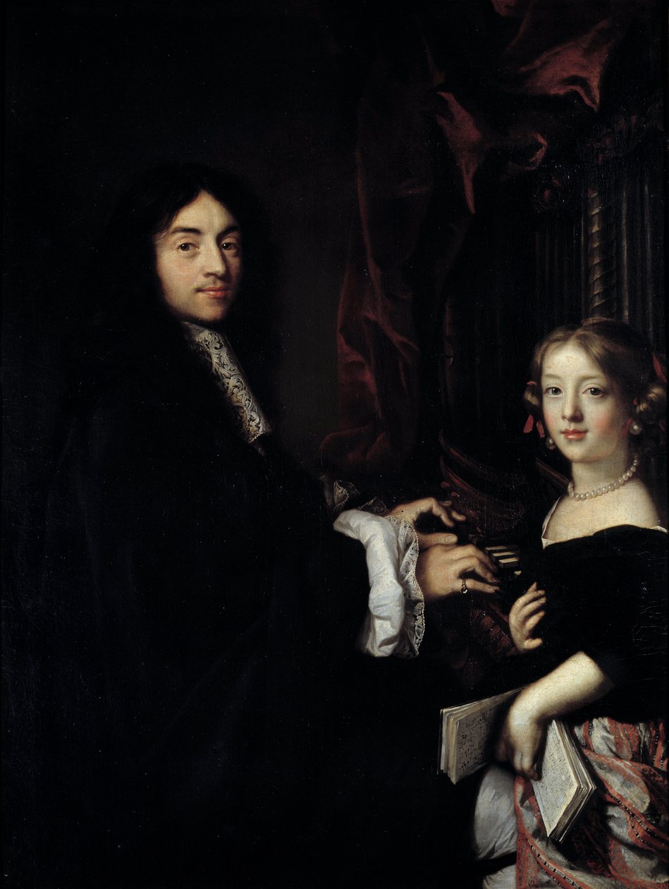 Portrett av organisten Charles Couperin (1638-1679) med datteren til maleren Maleri av Claude Lefebvre (1632-1675) 1600-tallet Søn. 1,27x0,96 m av Claude Lefebvre