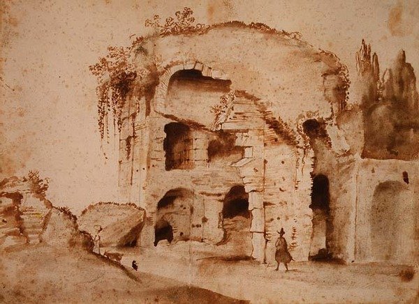 En ruin på Palatinen (blekk og vask på papir) av Claude Lorrain