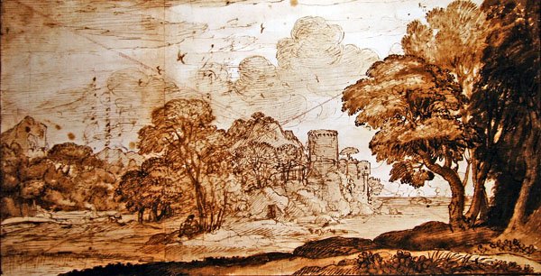 Enchanted Castle (penn og blekk og vask på papir) av Claude Lorrain