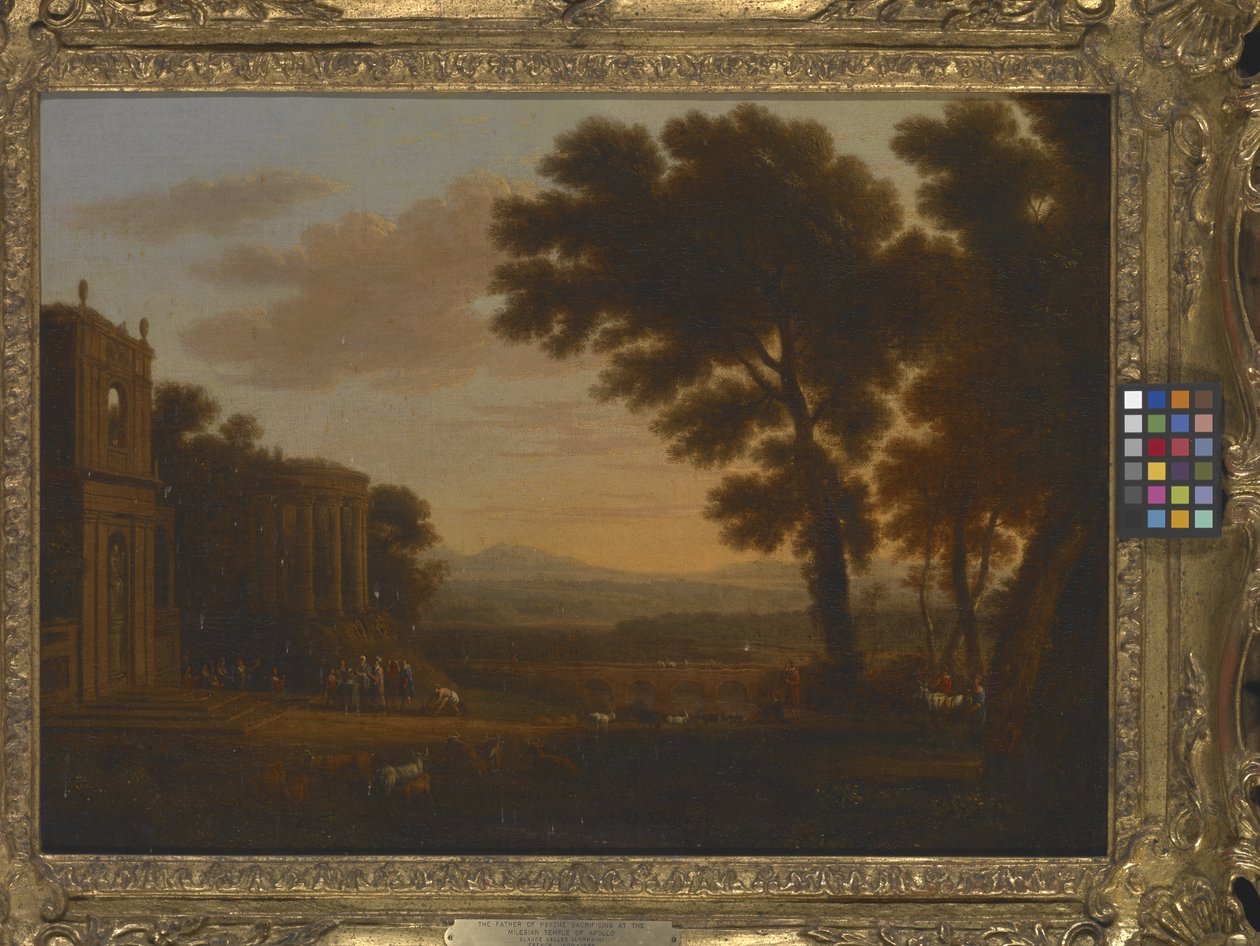 Landskap med psykens far som ofrer ved The Milesian Temple of Apollo (olje på lerret) av Claude Lorrain (1600 82)