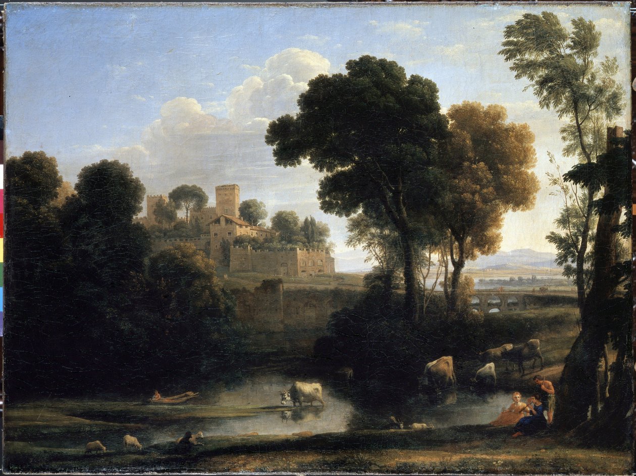 italiensk landskap. Maleri av Claude Gelee kjent som Claude Le Lorrain (1600-1682) av Claude  Lorrain