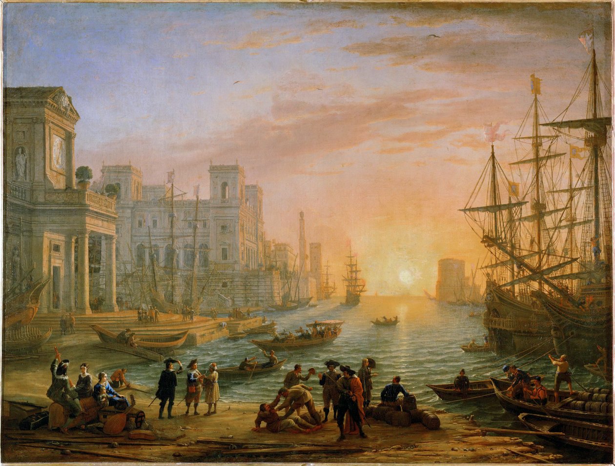 Havn, solnedgang... av Claude Lorrain (1600-82)