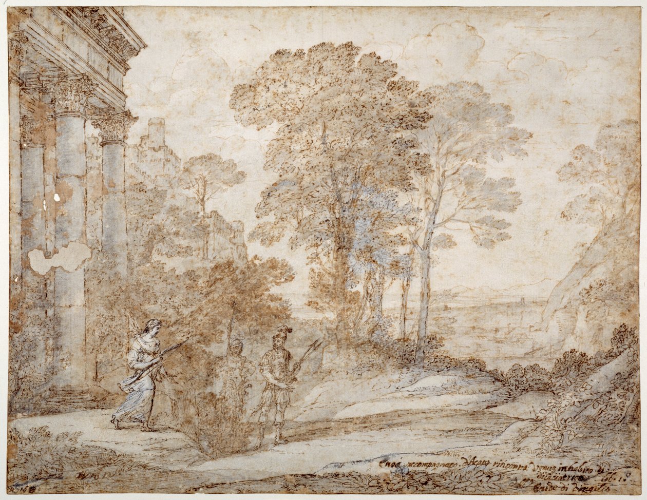 Møtet mellom Venus og Aeneas, ca. 1678 (penn og blekk med vask på papir) av Claude Lorrain