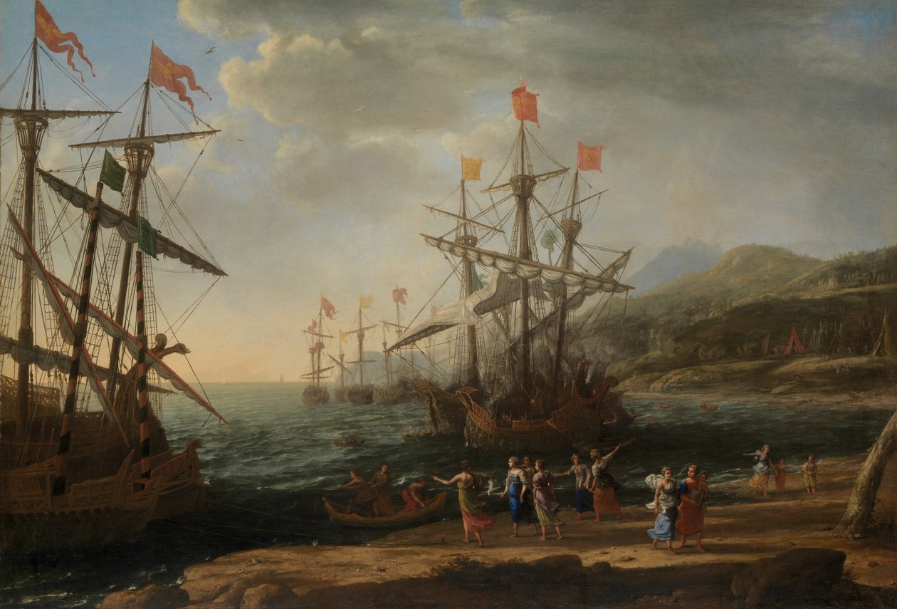 De trojanske kvinnene setter fyr på deres flåte, ca. 1643 (olje på lerret) av Claude Lorrain