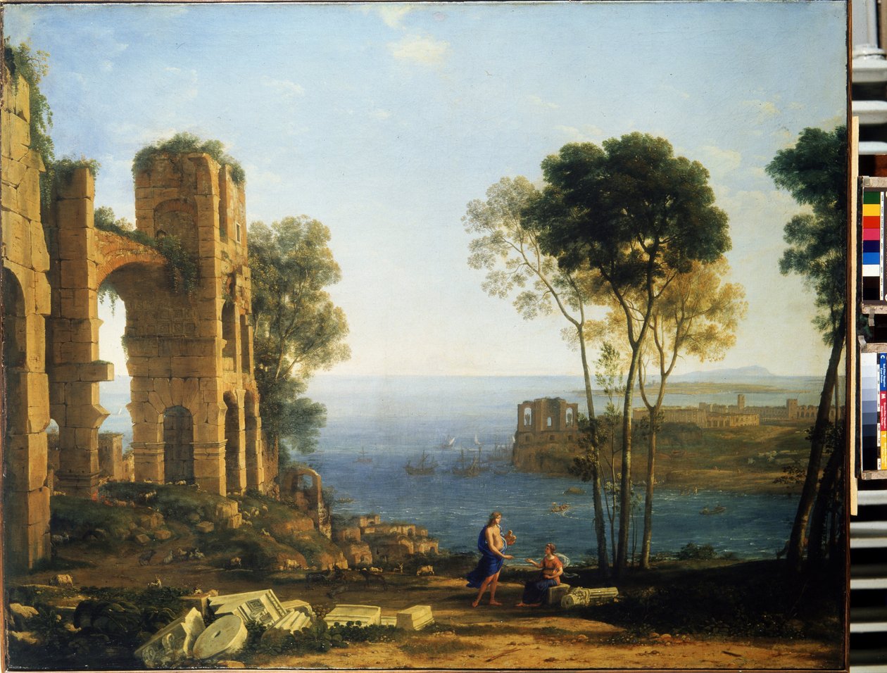Kystutsikt med Apollo og den cumaiske sibyllen. Maleri av Claude Gellee kjent som Claude Le Lorrain (1600-1682) av Claude  Lorrain