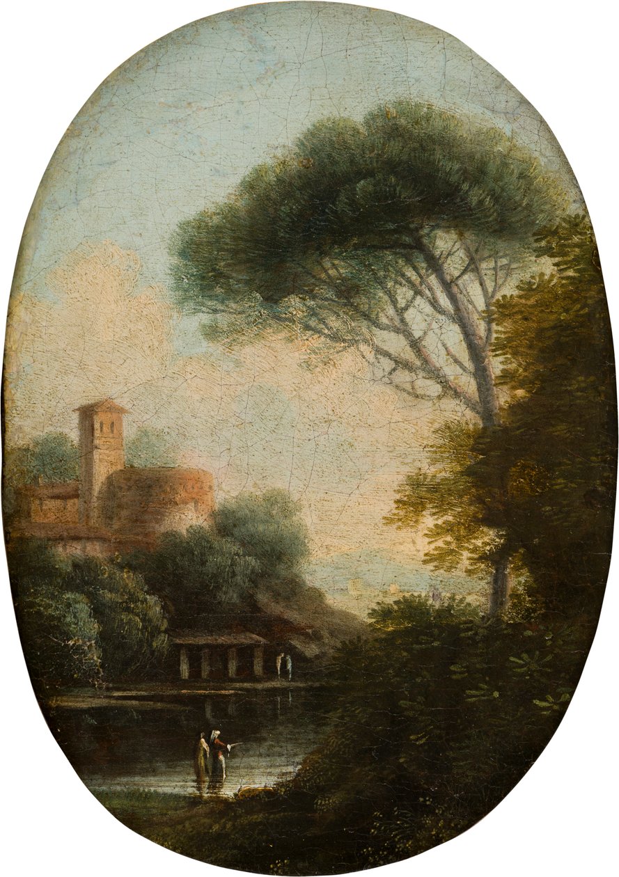 A Wooded Lake landscape, ca. 1620-82 (olje og lerret på panel) av Claude  Lorrain
