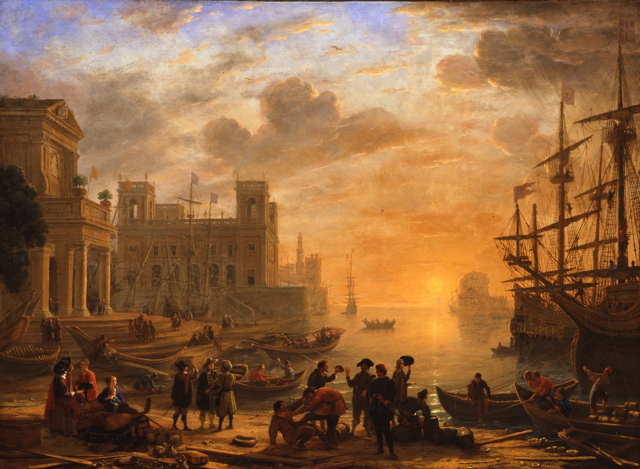 Et havnelandskap ved solnedgang av Claude Lorrain
