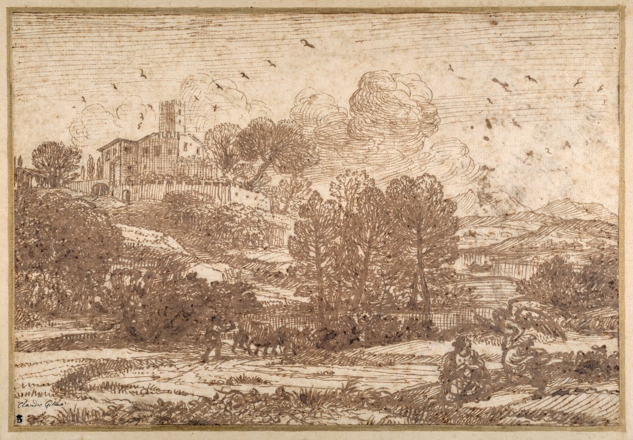 Hagar og engelen (penn og brunt blekk på papir) av Claude Lorrain