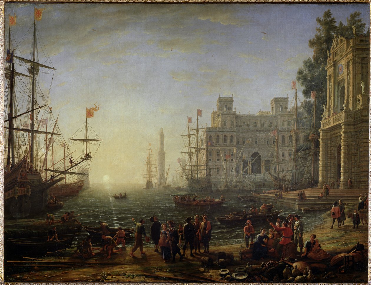 Port med en villa Medicis - Olje på lerret av Claude Lorrain