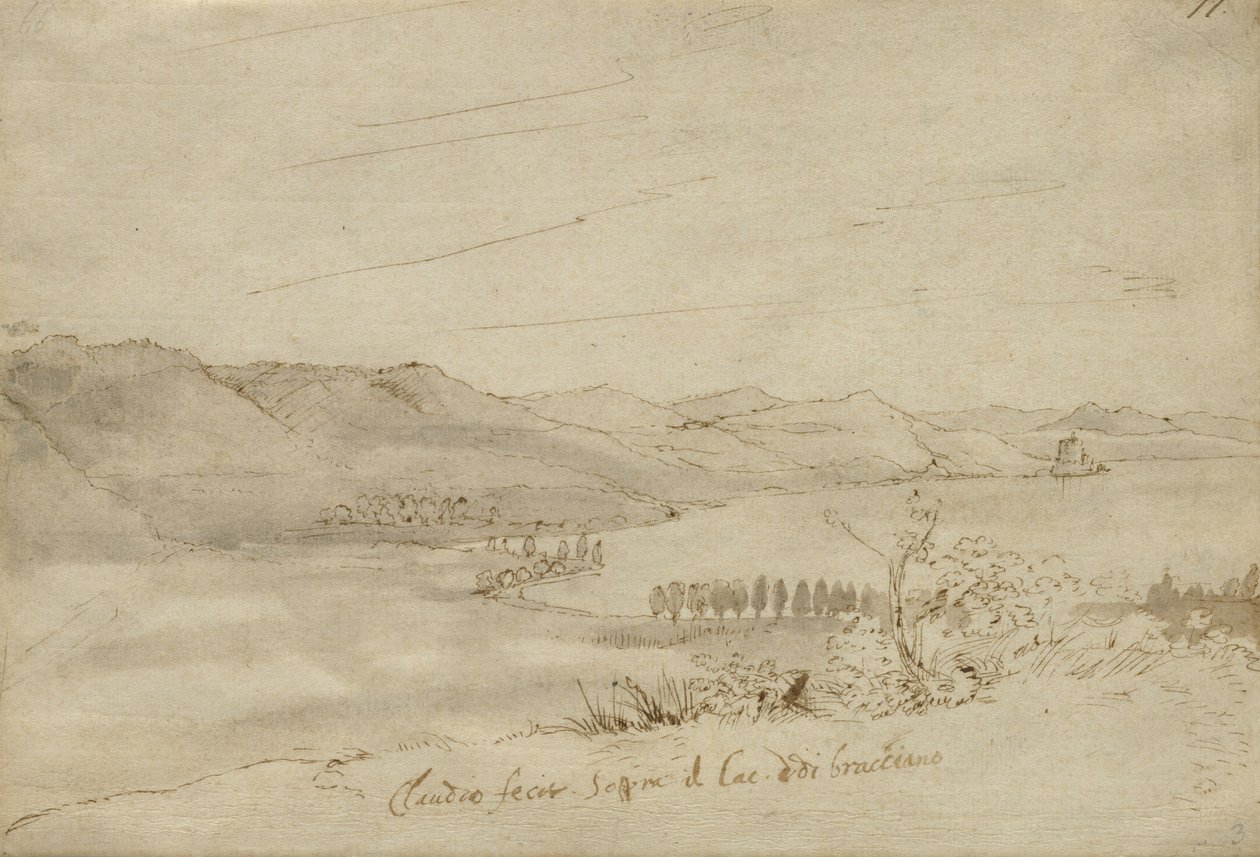 Utsikt over innsjøen Bracciano, ca. 1638-39 av Claude Lorrain