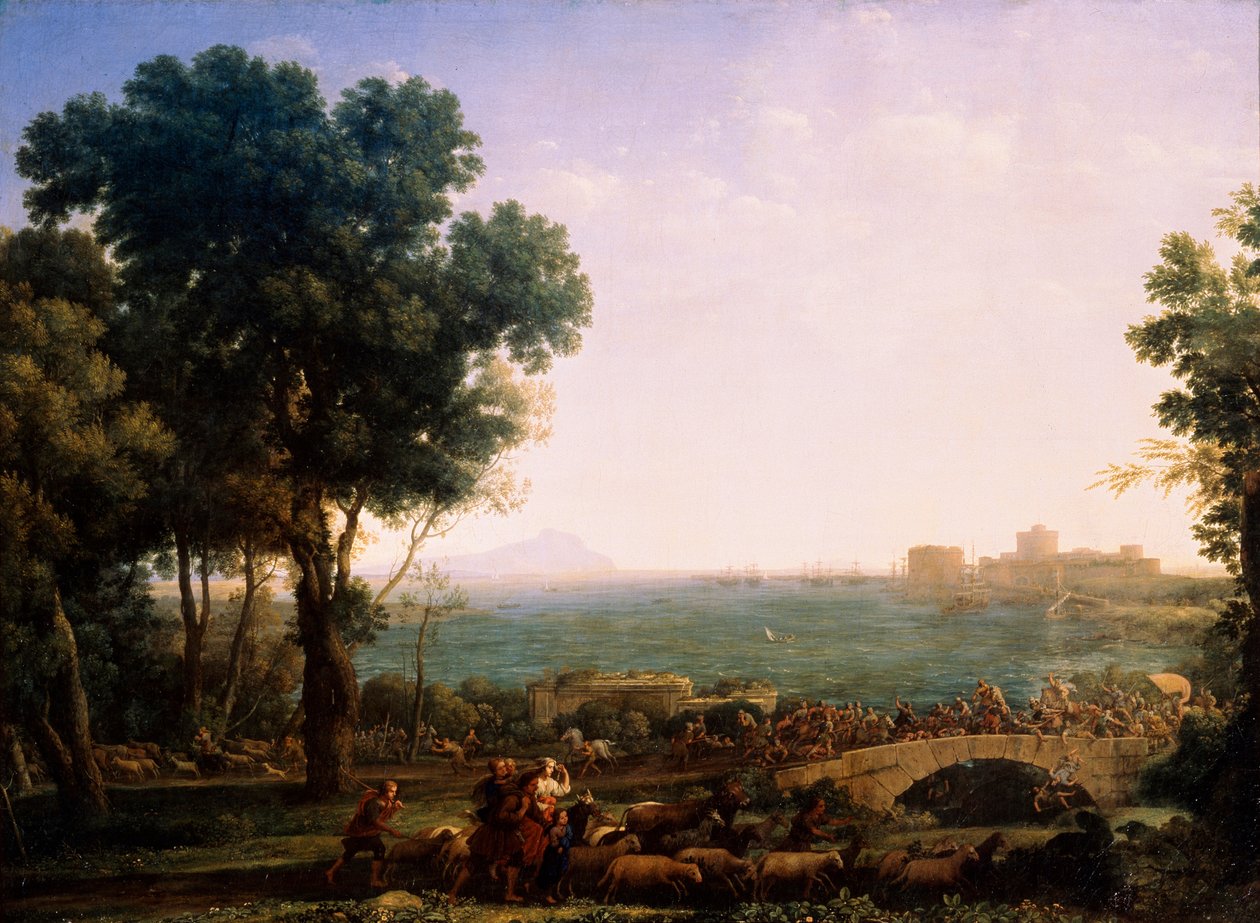 Slaget på broen, slaget mellom keiserene Maxentius og Konstantin, 1655. av Claude Lorrain