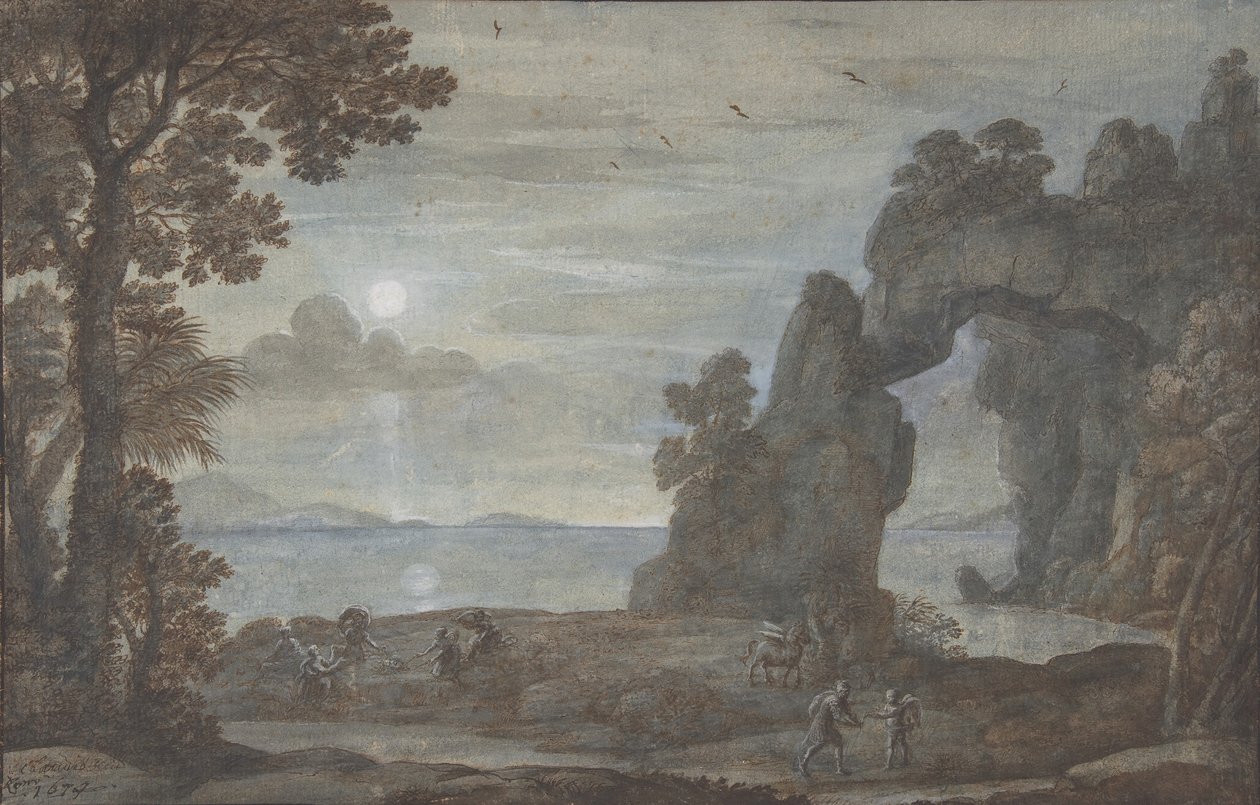 Kystutsikt med Perseus og korallers opprinnelse, 1674. av Claude Lorrain