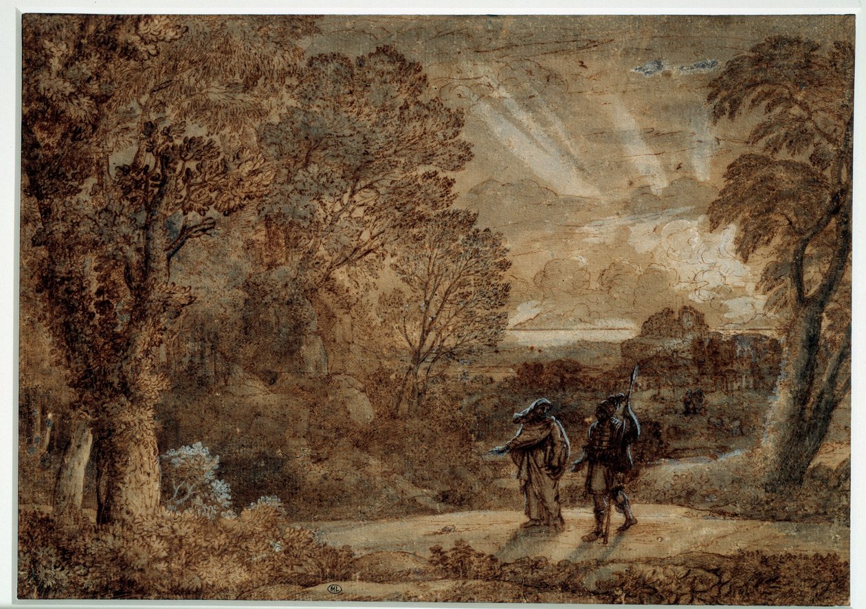 Aeneas og cumae sibylle. Tegning av Claude Gellee sa Le Lorrain (1600-1682) av Claude Lorrain