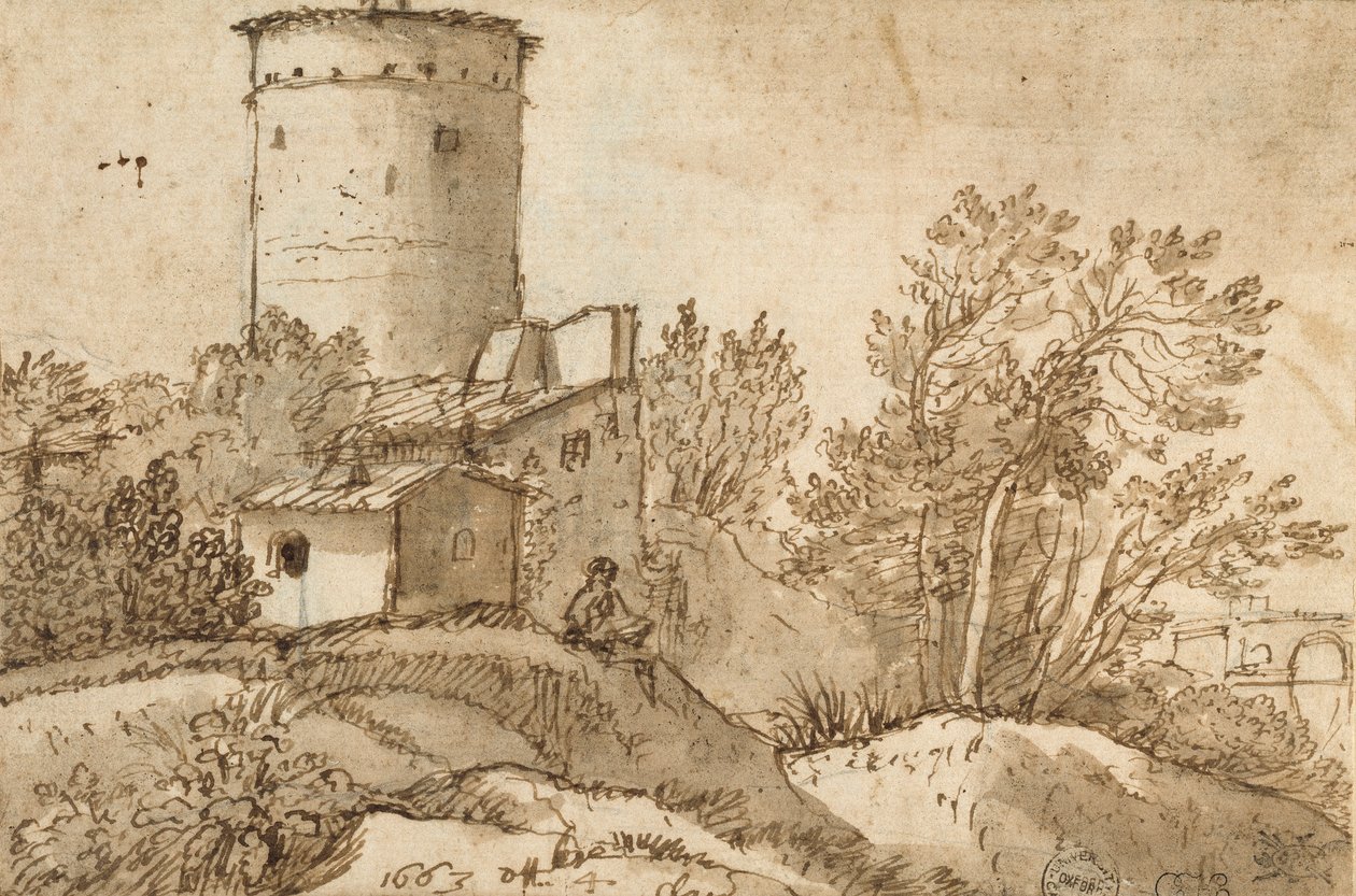 Gårdsbygninger ved Tiberen, 1663 av Claude Lorrain