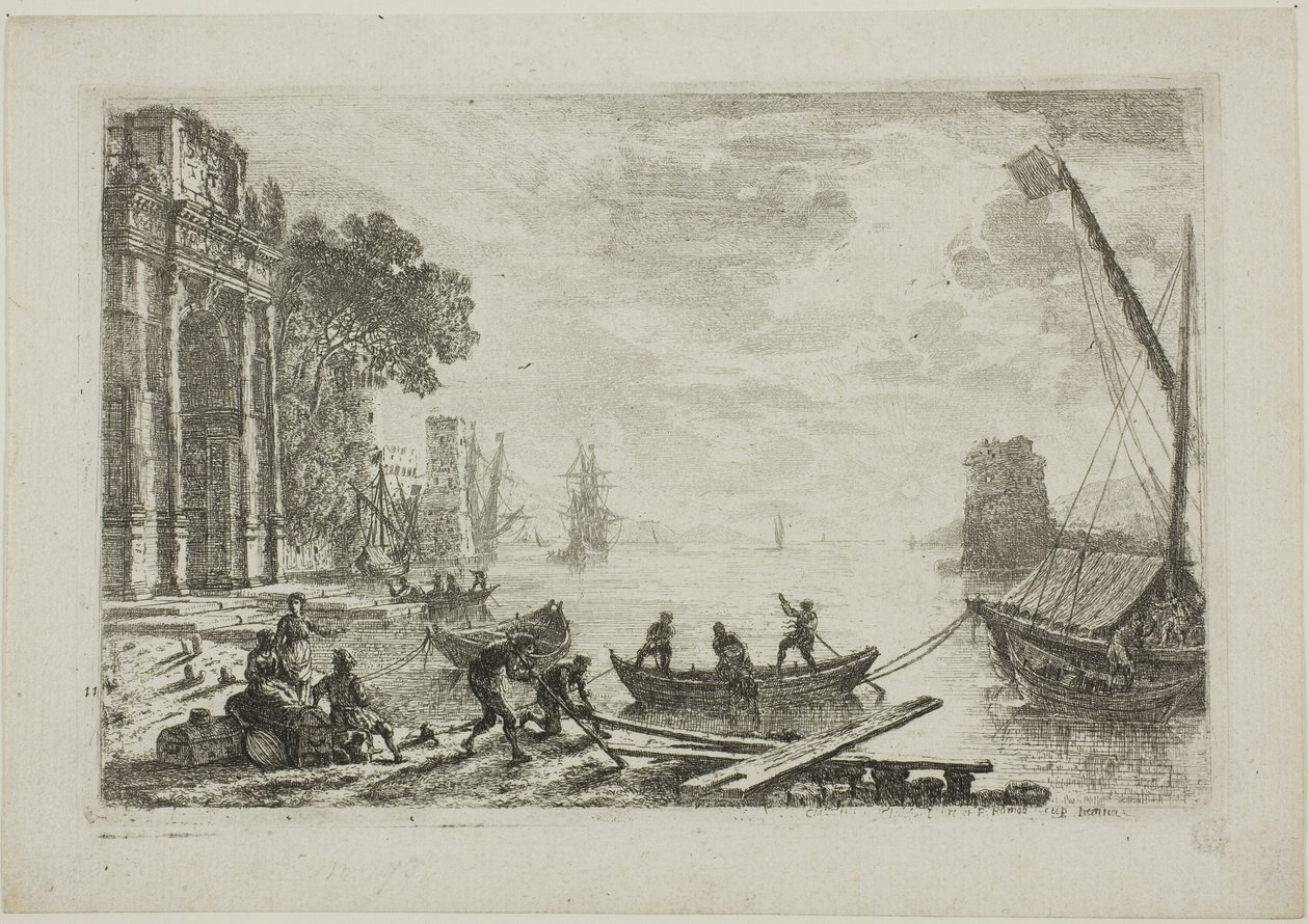 Havnescene med Rising Sun av Claude Lorrain