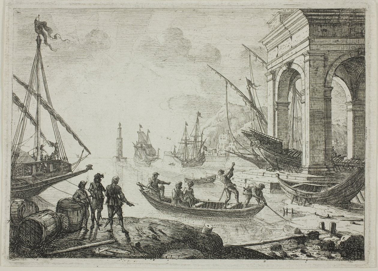 Havnescene med fyrtårn av Claude Lorrain