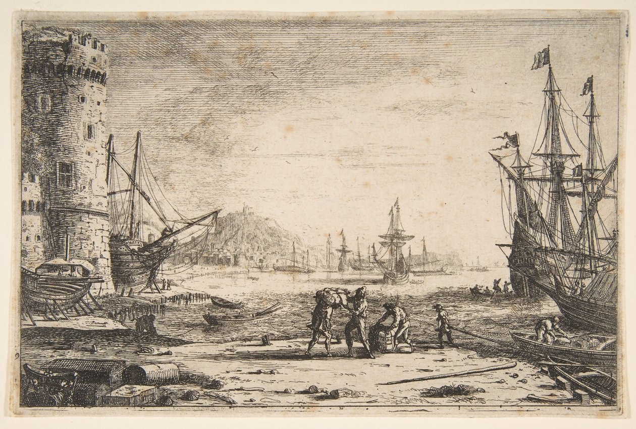 Havn med et stort tårn, ca. 1641. av Claude Lorrain