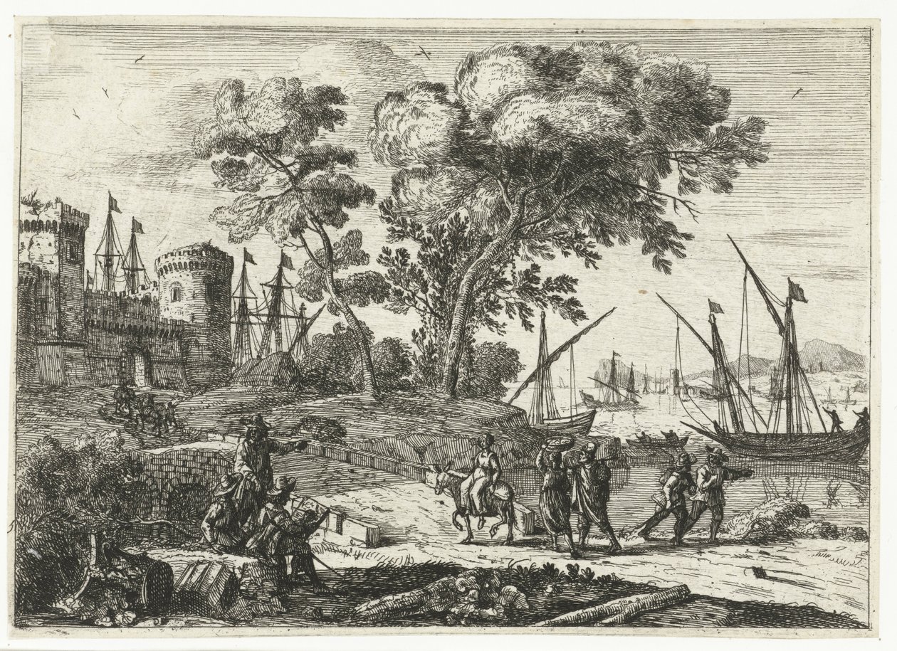 Kunstner i arbeid i et landskap av Claude Lorrain