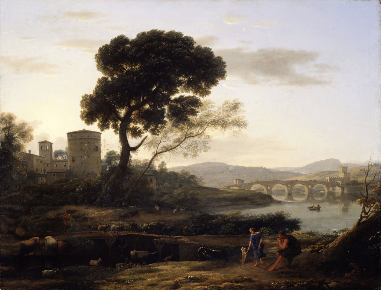 Landskap nær Roma med utsikt over Ponte Molle, 1645. av Claude Lorrain