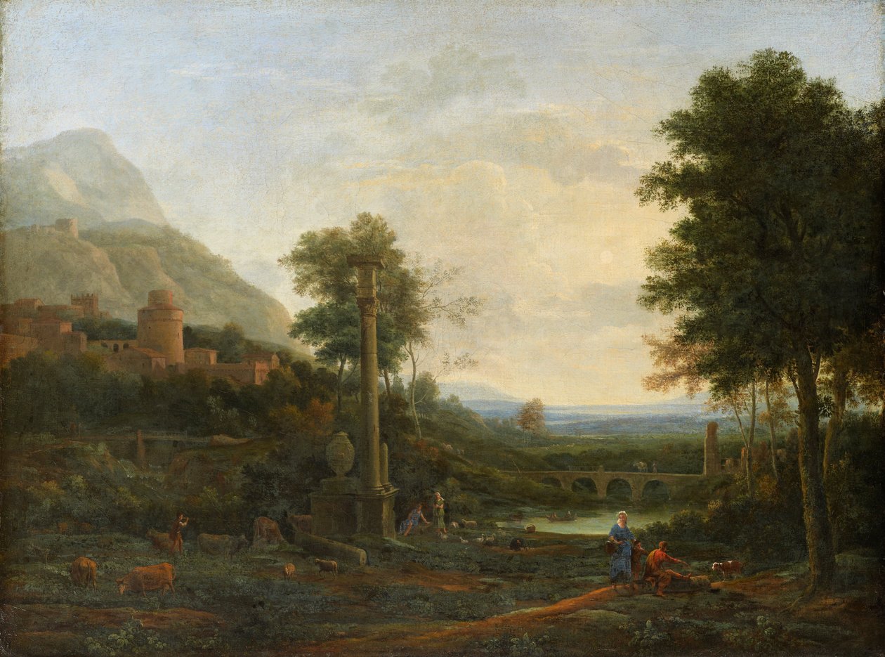Landskap med en kolonne og figurer av Claude Lorrain