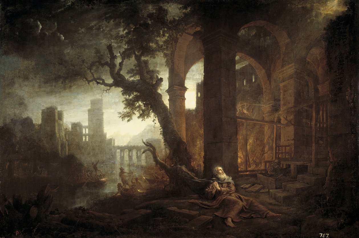 Landskap med fristelsen til Saint Anthony av Claude Lorrain