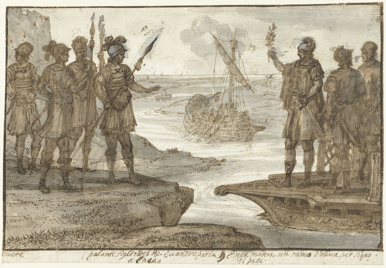 Møte av Aeneas med Pallas, sønn av Euander (Evander) av Claude Lorrain