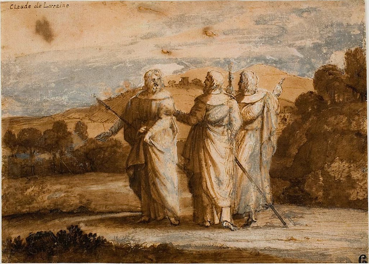 Studie for pilegrimer ved Emmaus av Claude Lorrain