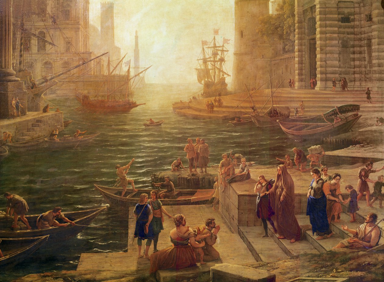 Boarding av den hellige romerske Saint Paul ved Ostia detalj av den nedre delen, 1639-40 olje på lerret av Claude Lorrain
