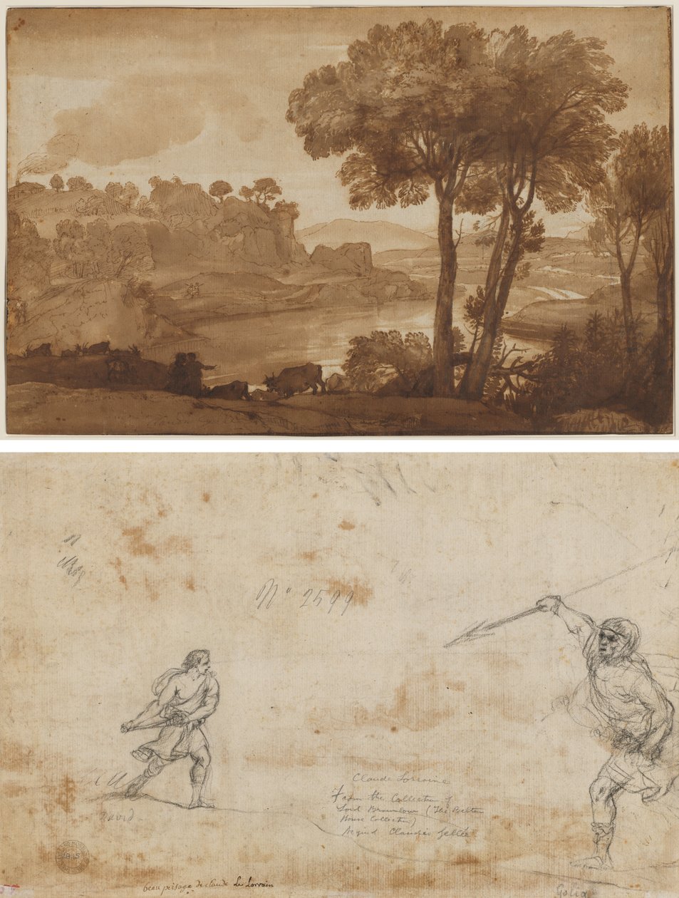 Utsikt over syrevannet (recto); David og Goliat (vers) av Claude Lorrain