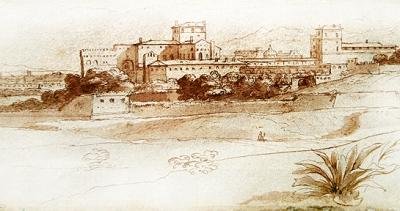 Utsikt over en liten italiensk by, ca. 1630 (penn og vask) av Claude Lorrain