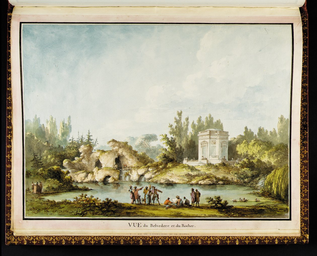 Utsikt over Belvedere og klippen, fra Recueil des plans du Petit Trianon av Richard Mique (1728-94) av Claude Louis Chatelet