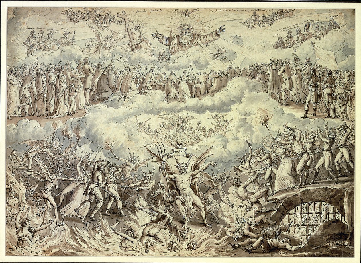 En royalistisk allegori (penn og blekk og vask på papir) av Claude Louis Desrais