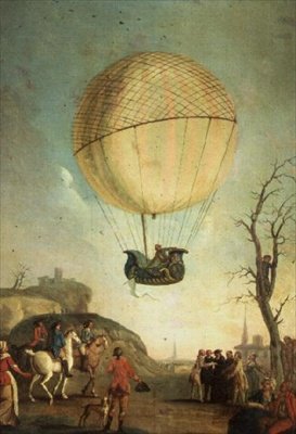 Robert stiger opp igjen ved Nesle etter den første flyturen i en hydrogenballong av Claude Louis Desrais