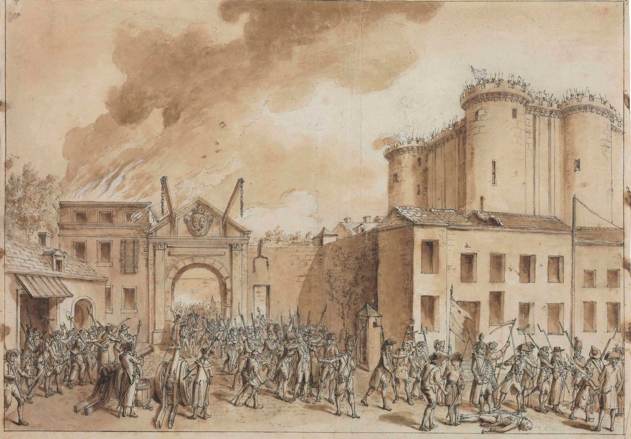 Stormingen av Bastillen 14. juli 1789. av Claude Louis Desrais