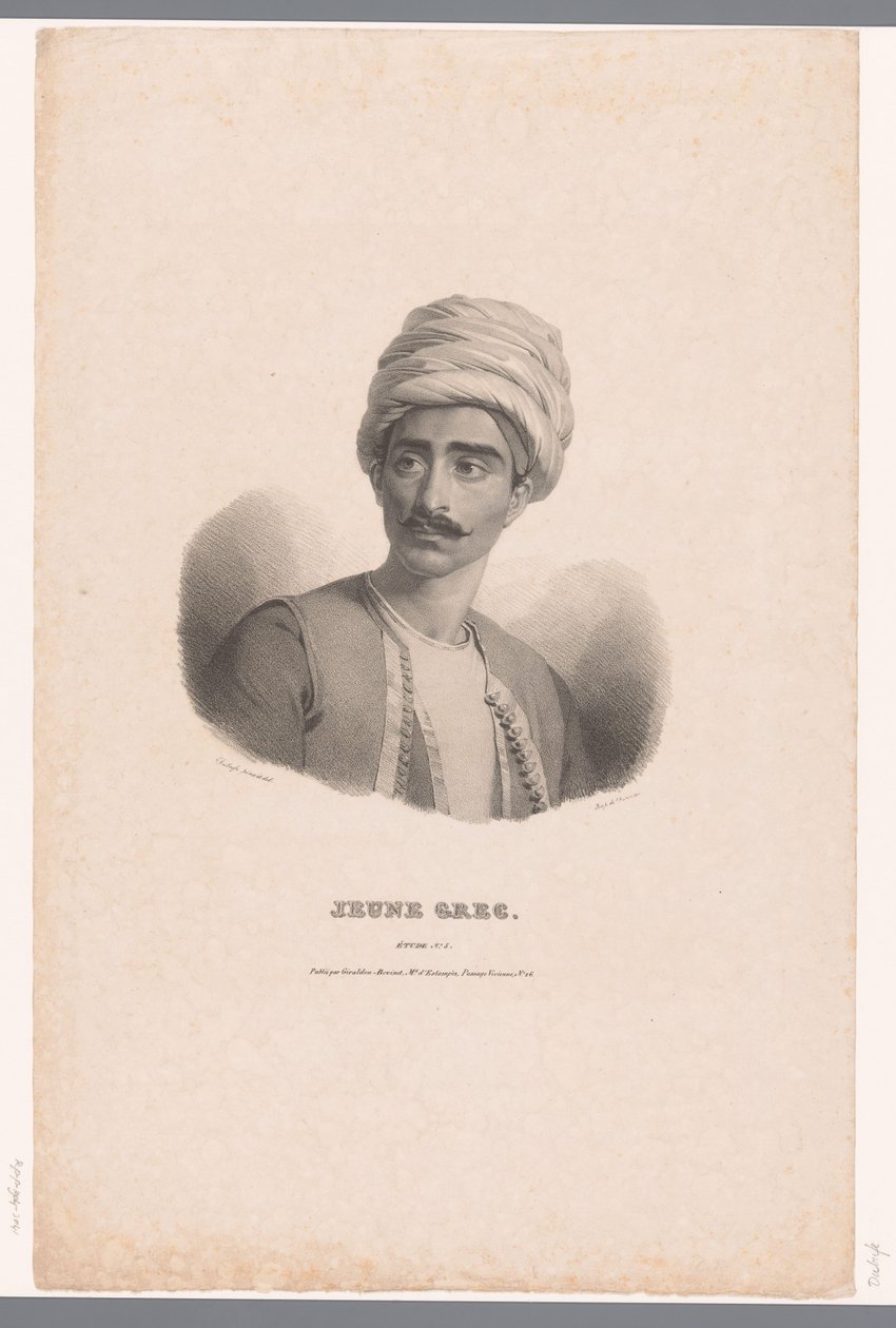 Portrett av en gresk ung mann Jeune Grec (tittel på objekt) Etudes (serietittel på objekt) av Claude Marie Dubufe