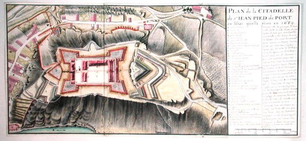 Citadel of Saint-Jean de Port i 1689, fra Traite de Fortifications (penn og blekk og wc på papir) av Claude Masse