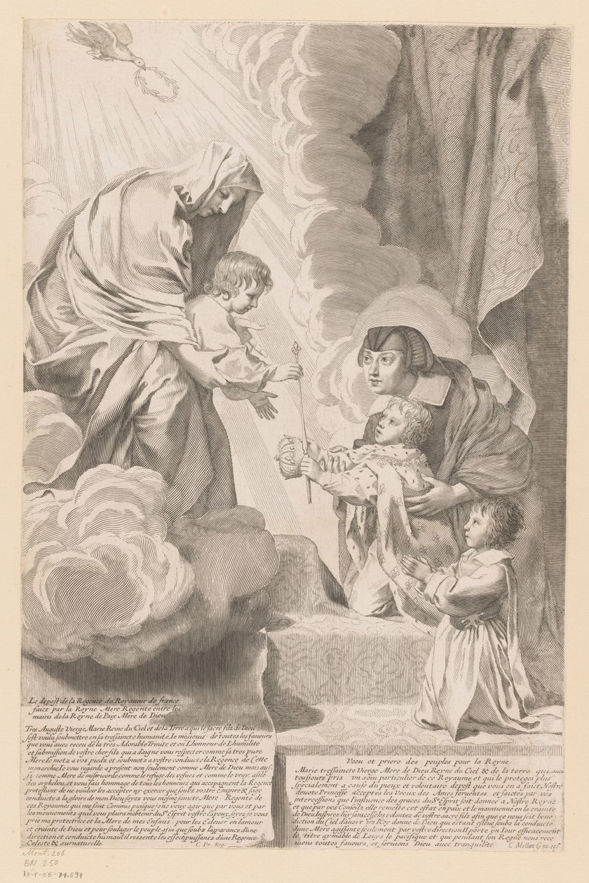 Anna av Østerrike gir Regency of the Kingdom of France til Kristusbarnet av Claude Mellan