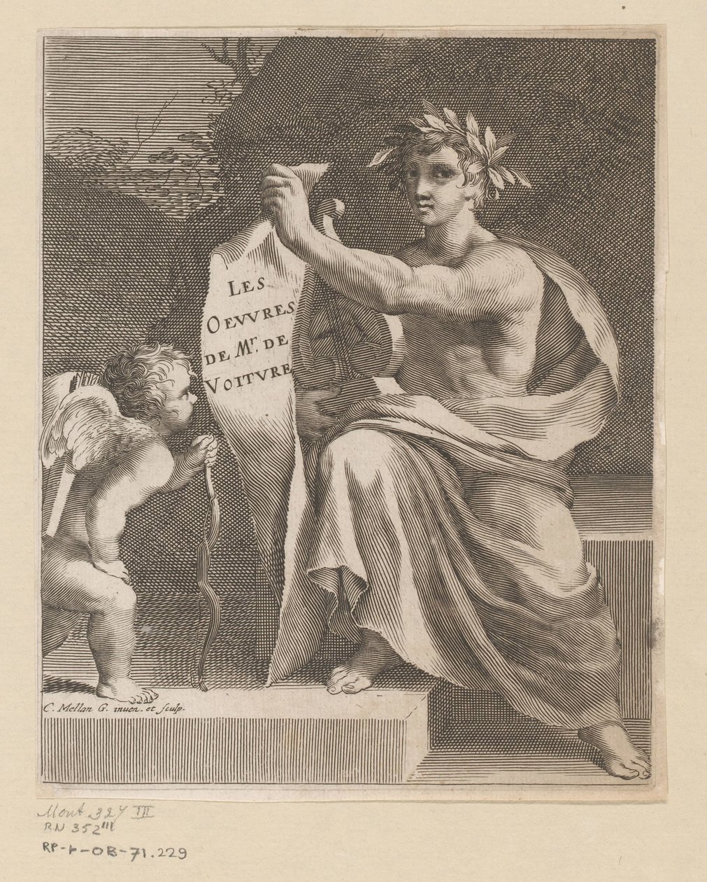 Apollo en en amor The Works of Mr. de Voiture (tittel på objekt) Tittelside for: Vincent de Voiture, The Works of Vincent de Voiture, 1650 av Claude Mellan