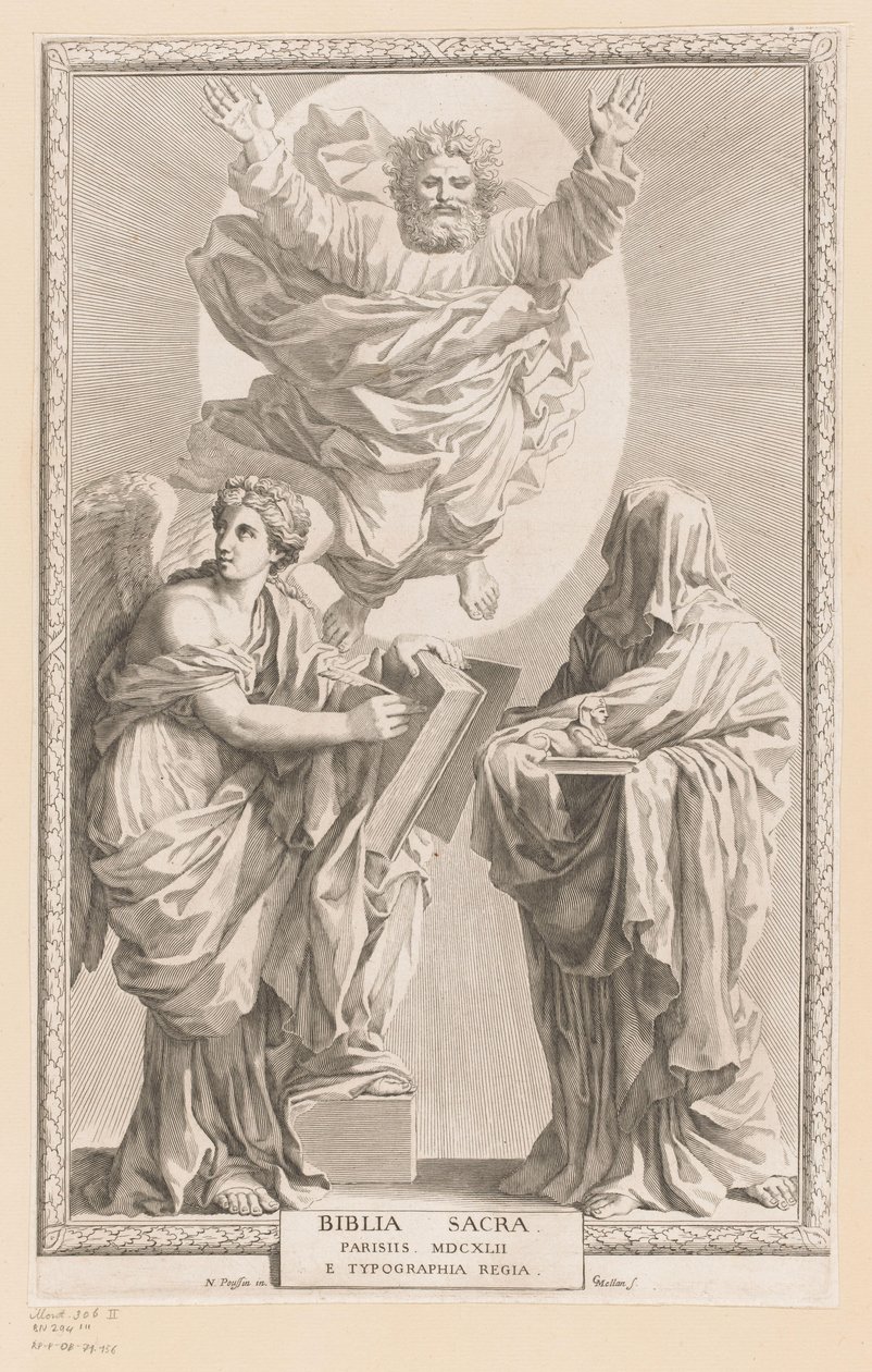 Gud med personifisering av historie og profetier Tittelside for: Biblia Sacra, 1642 av Claude Mellan