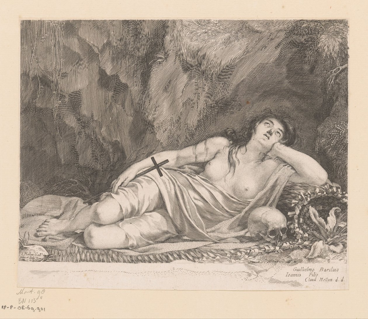 Saint Mary Magdalene ligger i en hule av Claude Mellan